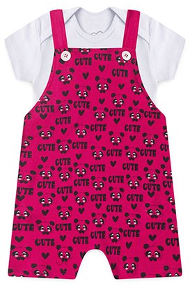 Conjunto Bebê Jardineira Feminino Panda Pink (P/M/G/GG) - Orango Kids