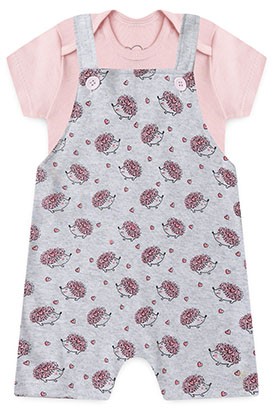 Conjunto Bebê Jardineira Feminino Ouriço Mescla (P/M/G/GG) - Orango Kids
