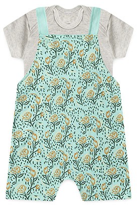 Conjunto Bebê Jardineira Feminino Verde Água Floral (P/M/G/GG) - Orango Kids
