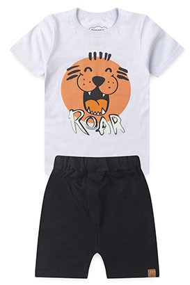 Conjunto Bebê Masculino Camiseta Branca Bermuda Preta Leão “ROAR” (M/G/1/2/3) - Orango Kids