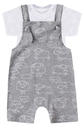 Conjunto Bebê Algodão Body Branco e Jardineira Mescla Ovelhinha (P/M/G/1) - Bebê Fofuxo