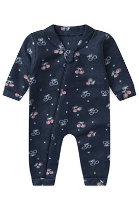 Macacão Bebê sem Pé Soft Cerejinha Azul Marinho (RN/P/M/G/1) - Bebê Fofuxo