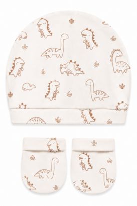 Kit Touca e Luva Bebê Suedine Off White Dino (UN) - Bebê Fofuxo