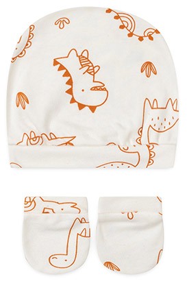 Kit Touca e Luva Beb� Suedine Off White Dino (UN) - Beb� Fofuxo