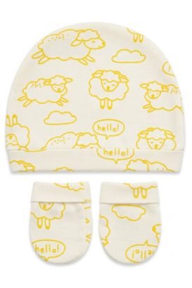 Kit Touca e Luva Beb� Suedine Off White Ovelhinha (UN) - Beb� Fofuxo