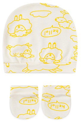 Kit Touca e Luva Bebê Suedine Off White Ovelhinha (UN) - Bebê Fofuxo