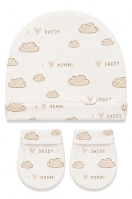 Kit Touca e Luva Bebê Suedine Off White Nuvenzinha (UN) - Bebê Fofuxo