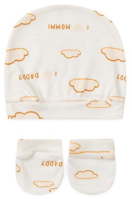 Kit Touca e Luva Bebê Suedine Off White Nuvenzinha (UN) - Bebê Fofuxo