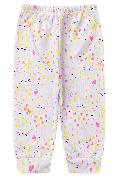 Mijão (Culote) Bebê Feminino sem Pé Canelado Branco Nuvem Coração (RN/P/M/G) - Top Chot - Tamanho RN - Branco