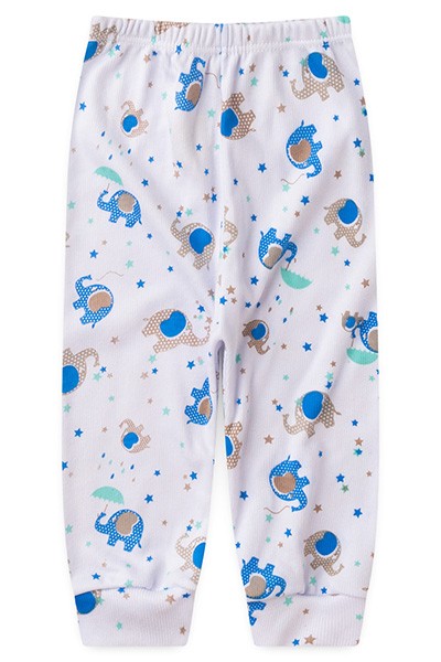Mijão (Culote) Bebê Canelado Branco Elefantinho Azul sem Pé (RN/P/M/G) - Top Chot - Tamanho RN - Branco,Azul