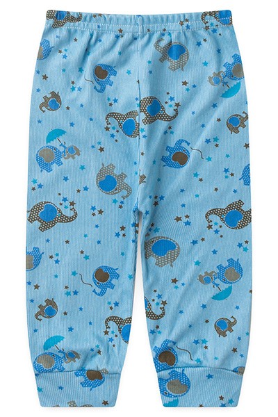 Mijão (Culote) Bebê Masculino Canelado Azul Elefantinho sem Pé (RN/P/M/G) - Top Chot - Tamanho M - Azul