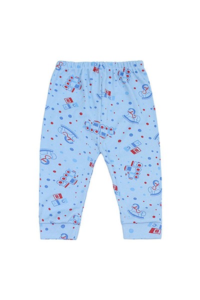 Mijão (Culote) Bebê Masculino Canelado Azul Trenzinho sem Pé (RN/P/M/G) - Top Chot - Tamanho G - Azul