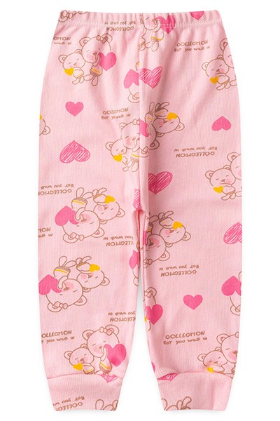Mijão (Culote) Bebê Feminino Canelado sem Pé Rosa Ursa Coração (RN/P/M/G) - Top Chot - Tamanho RN - Rosa