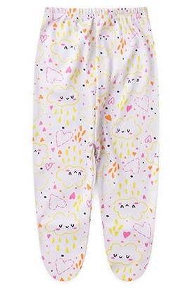 Mijão (Culote) Bebê Canelado com Pé Branco Nuvem Coração (RN/P/M/G) - Top Chot