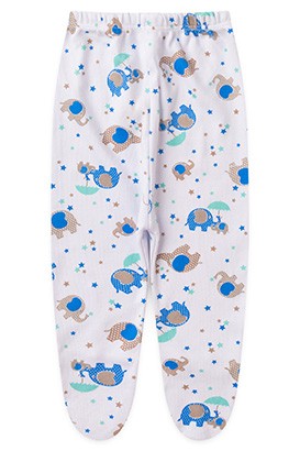Mij�o (Culote) Beb� Canelado Branco Elefante Azul com P� (RN/P/M/G) - Top Chot