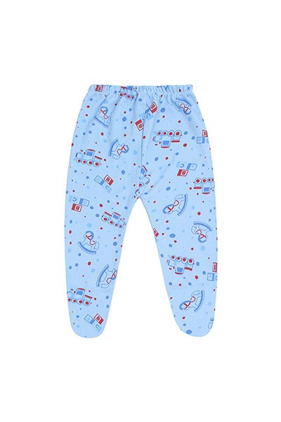 Mijão (Culote) Bebê Masculino Canelado Azul Trenzinho com Pé (RN/P/M/G) - Top Chot - Tamanho G - Azul