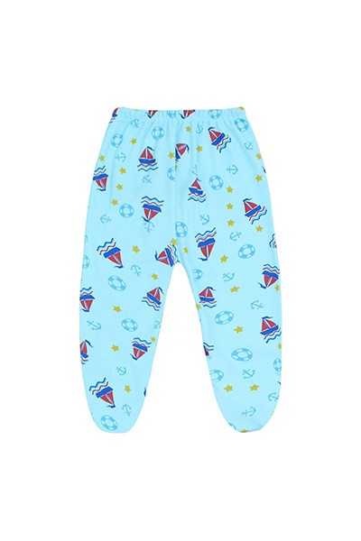 Mijão (Culote) Bebê Masculino Canelado Turquesa Nautico com Pé (RN/P/M/G) - Top Chot - Tamanho P - Turquesa