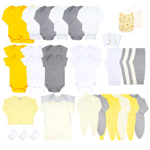 Kit Primeiras Roupinhas Bebê Unissex P/M (36 peças) - Bebê Fofuxo - Tamanho único - Amarelo,Branco,Creme,Mescla
