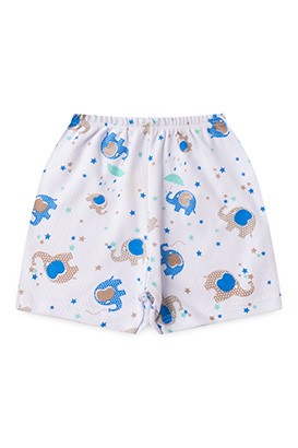 Shorts Bebê Canelado sem Punho Branco Elefante Azul (1/2/3) - Top Chot