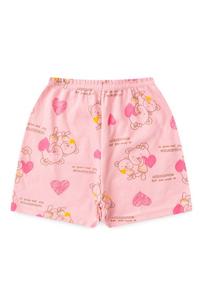Shorts Bebê Feminino Canelado sem Punho Rosa Ursa Coração (1/2/3) - Top Chot - Tamanho 3 - Rosa