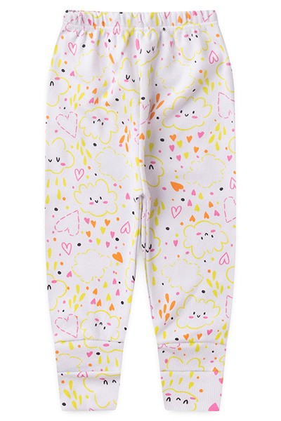 Mijão (Culote) Bebê Feminino Canelado Vira-Pé Branco Nuvem Coração (RN/P/M/G) - Top Chot - Tamanho RN - Branco