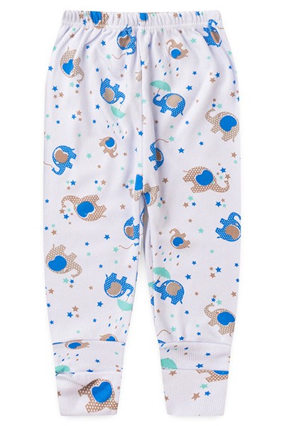 Mijão (Culote) Bebê Canelado Branco Elefantinho Azul Vira-Pé (RN/P/M/G) - Top Chot - Tamanho M - Branco,Azul