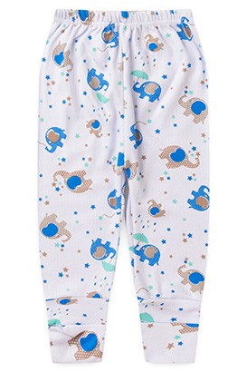 Mijão (Culote) Bebê Canelado Branco Elefantinho Azul Vira-Pé (RN/P/M/G) - Top Chot