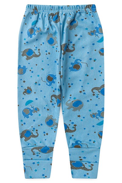 Mijão (Culote) Bebê Masculino Canelado Azul Elefantinho Vira-Pé (RN/P/M/G) - Top Chot - Tamanho G - Azul