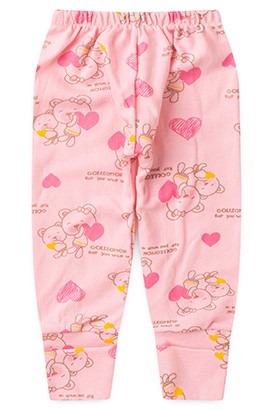 Mijão (Culote) Bebê Feminino Canelado Vira-Pé Rosa Ursa Coração (RN/P/M/G) - Top Chot