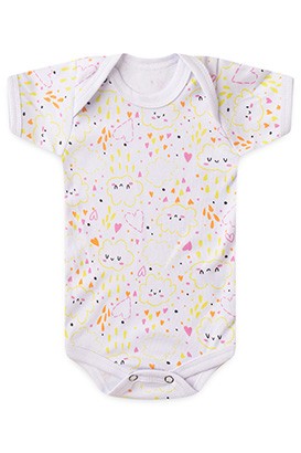 Body Bebê Feminino Canelado Manga Curta Branco Nuvem Coração (RN/P/M/G) - Top Chot