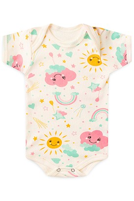 Body Bebê Feminino Canelado Manga Curta Off White Solzinho (RN/P/M/G) - Top Chot