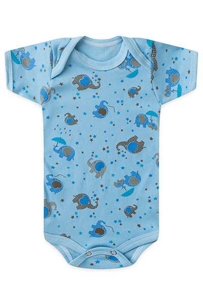 Body Bebê Masculino Canelado Manga Curta Azul Elefante (RN/P/M/G) - Top Chot - Tamanho G - Azul