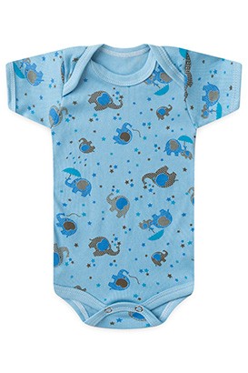 Body Bebê Masculino Canelado Manga Curta Azul Elefante (RN/P/M/G) - Top Chot