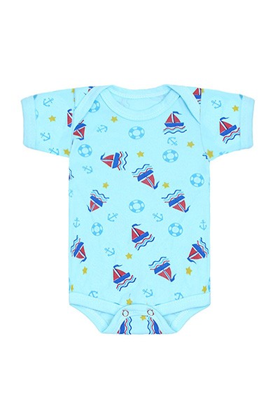 Body Bebê Masculino Canelado Manga Curta Turquesa Nautico (RN/P/M/G) - Top Chot - Tamanho G - Turquesa