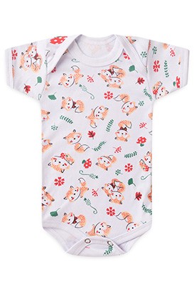 Body Bebê Canelado Manga Curta Branco Raposinha (RN/P/M/G) - Top Chot