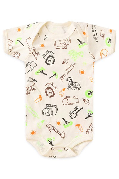 Body Bebê Manga Curta Canelado Creme Safari (RN/P/M/G) - Top Chot - Tamanho RN - Creme