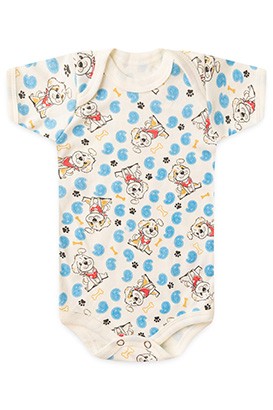 Body Bebê Manga Curta Canelado Creme Doguinho (RN/P/M/G) - Top Chot