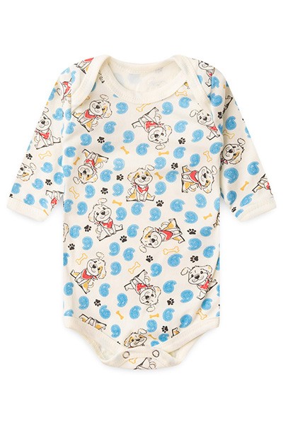 Body Bebê Manga Longa Canelado Creme Doguinho (RN/P/M/G) - Top Chot - Tamanho M - Creme