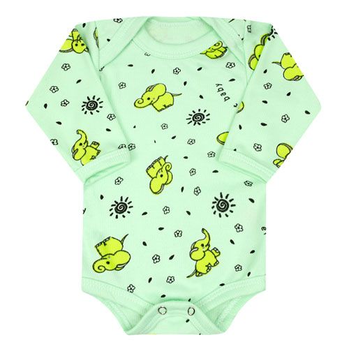 Body Bebê Manga Longa Canelado Verde Elefante (RN/P/M/G) - Top Chot - Tamanho P - Verde