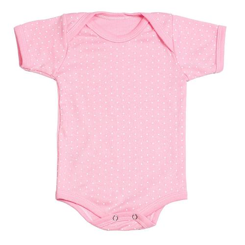Body Bebê Canelado Escuro Poá Manga Curta (RN/P/M/G) - Top Chot - Tamanho G - Rosa