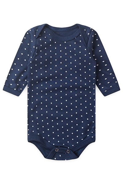 Body Bebê Canelado Escuro Poá Manga Longa (RN/P/M/G) - Top Chot - Tamanho RN - Azul Marinho
