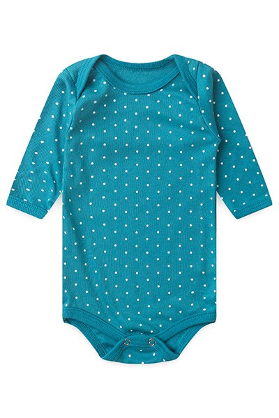 Body Bebê Canelado Escuro Poá Manga Longa (RN/P/M/G) - Top Chot - Tamanho G - Azul Marinho,Branco