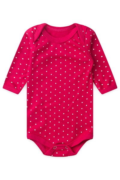 Body Bebê Canelado Escuro Poá Manga Longa (RN/P/M/G) - Top Chot - Tamanho P - Pink