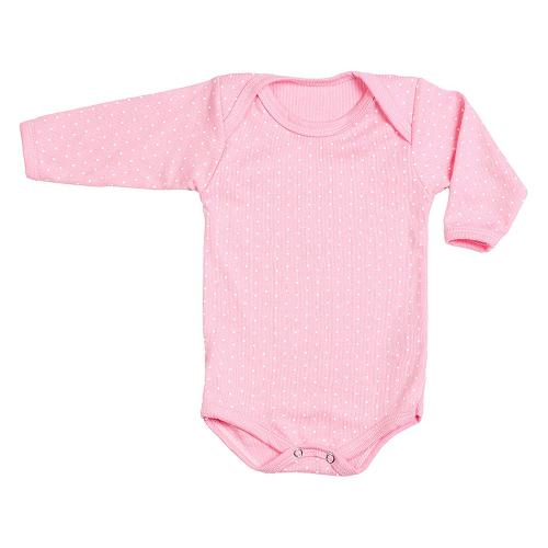 Body Bebê Canelado Escuro Poá Manga Longa (RN/P/M/G) - Top Chot - Tamanho P - Rosa