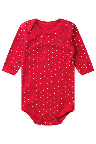 Body Bebê Canelado Escuro Poá Manga Longa (RN/P/M/G) - Top Chot - Tamanho RN - Vermelho
