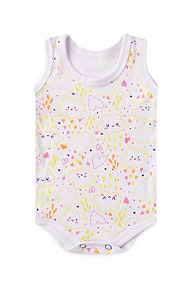 Body Bebê Feminino Regata Canelado Branco Nuvem Coração (P/M/G) - Top Chot