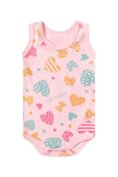 Body Bebê Feminino Regata Canelado Rosa Corações (P/M/G) - Top Chot - Tamanho P - Rosa