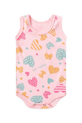 Body Bebê Feminino Regata Canelado Rosa Corações (P/M/G) - Top Chot