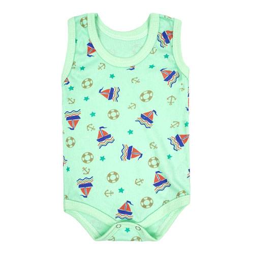 Body Bebê Masculino Regata Canelado Verde Barquinhos (P/M/G) - Top Chot - Tamanho P - Verde