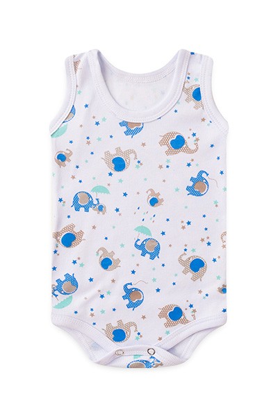Body Bebê Regata Canelado Branco Elefante Azul (P/M/G) - Top Chot - Tamanho G - Branco